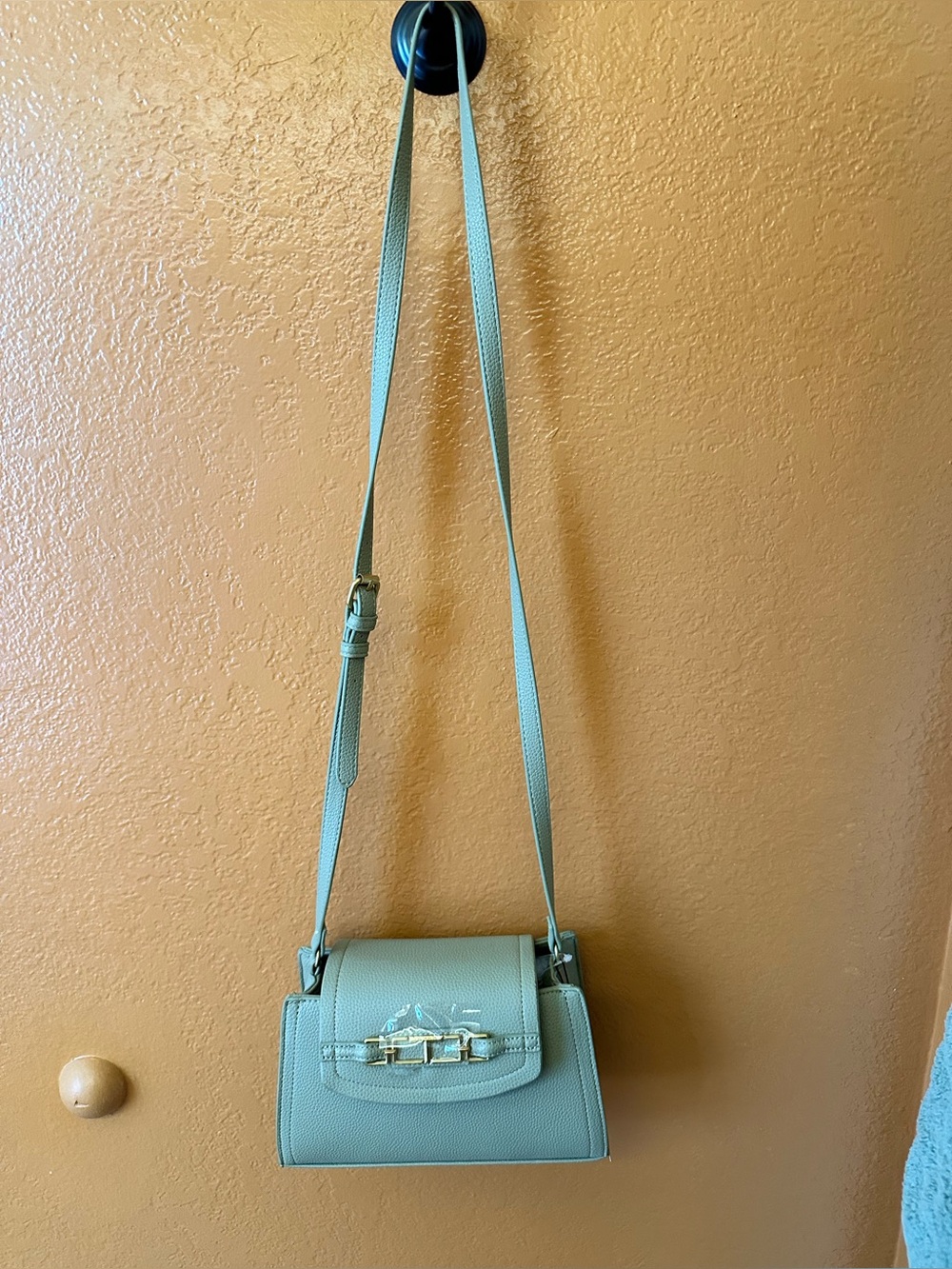 Tahari Sage Green Pebbled Crossbody with Gold Hardware